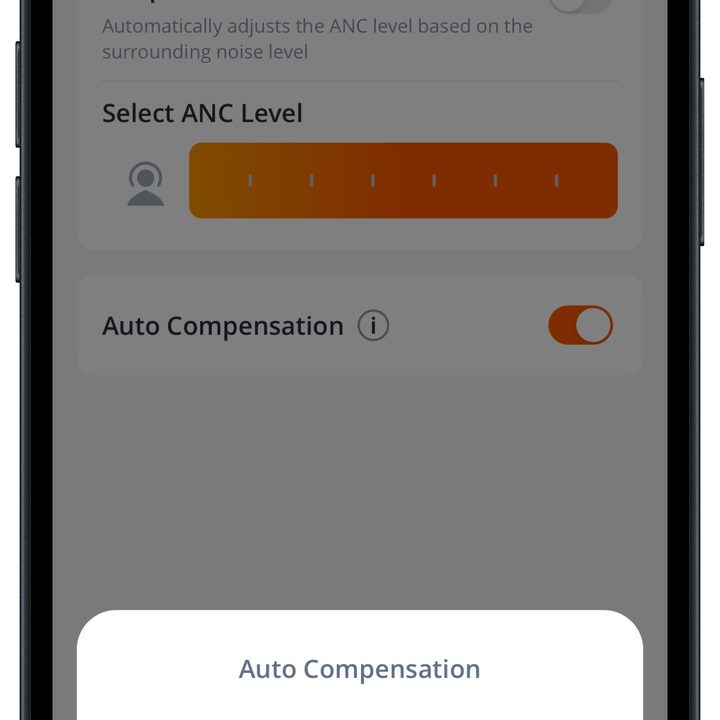 JBL Headphones app for iOS: ANC settings.