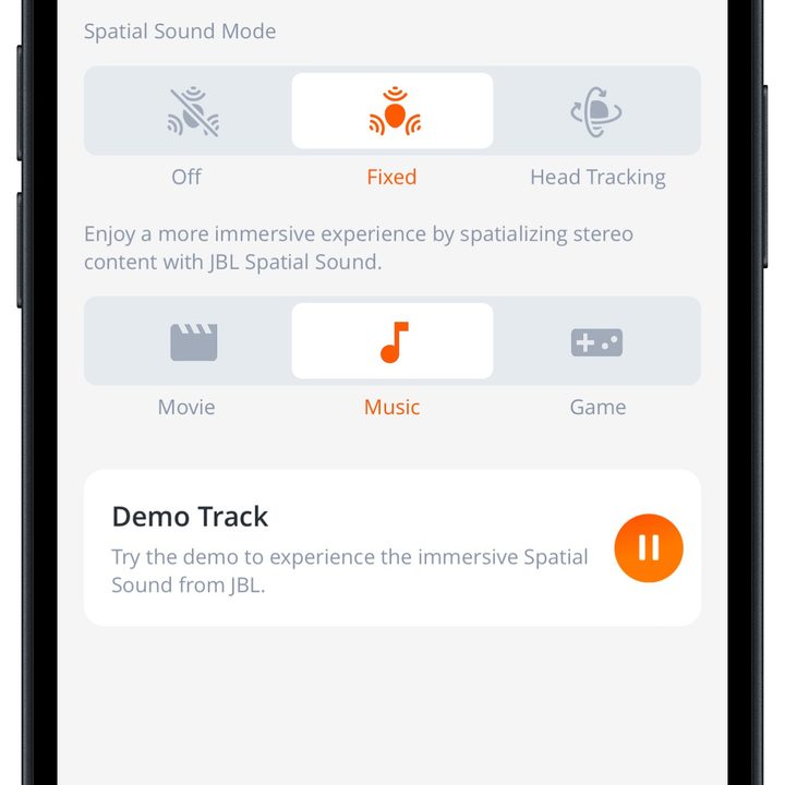 JBL Headphones app for iOS: spatial audio.