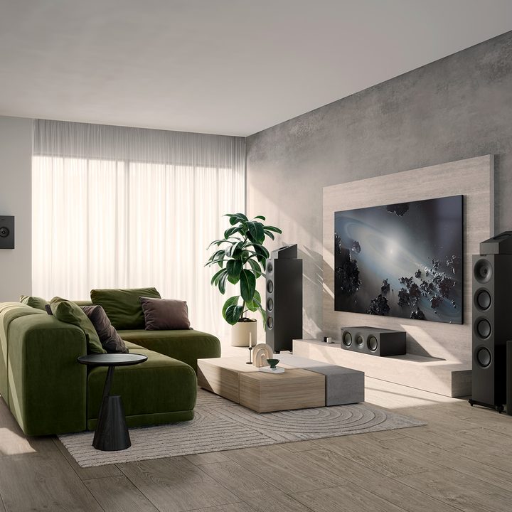 The full home theater range of the KEF Q Series lineup.