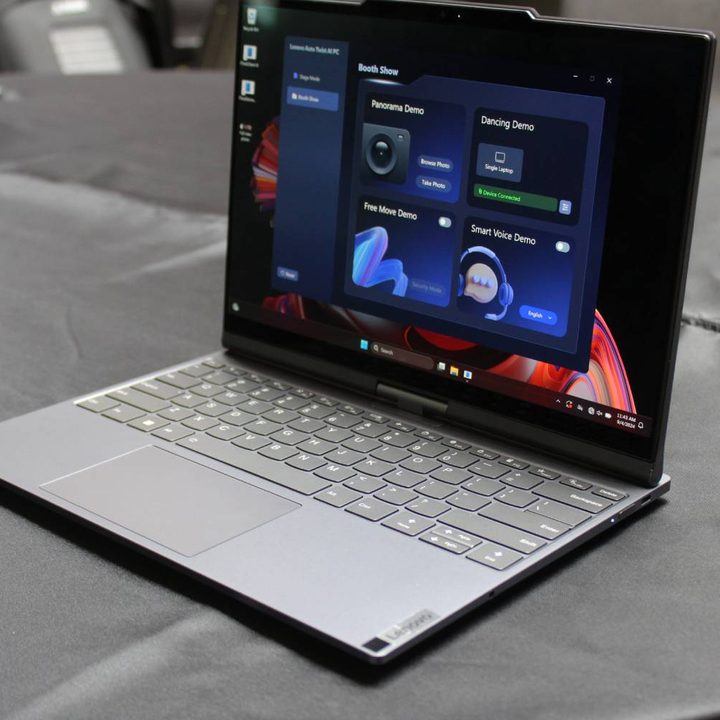The Lenovo Auto Twist PC in standard laptop mode.