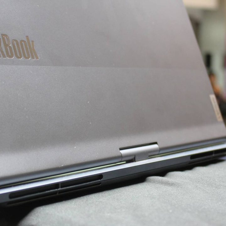 The back of the lid of the Lenovo Auto Twist PC.