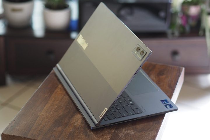 Lenovo ThinkBook Plus Gen 5 Hybrid rear view showing lid and logo.