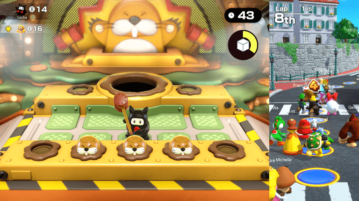 Ninji whacks moles in Mario Party Jamboree.