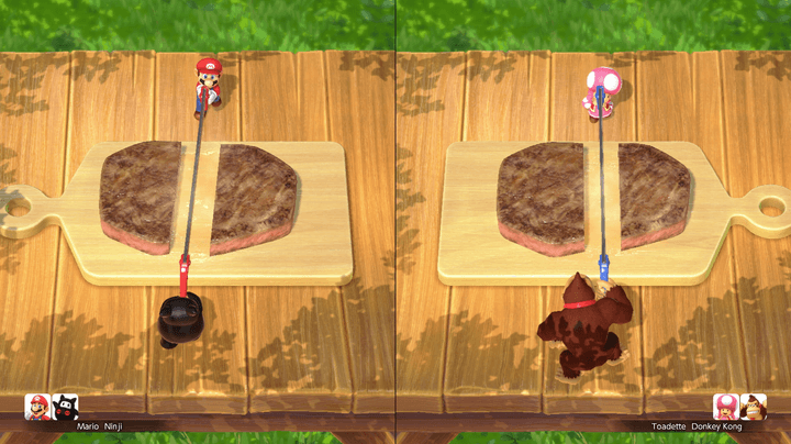 Mario characters cut steaks in Mario Party Jamboree.