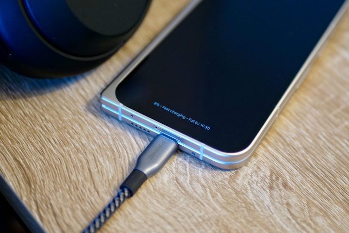 The Google Pixel 9 Pro Fold on charge.