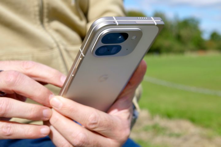 A person holding the closed Google Pixel 9 Pro Fold.