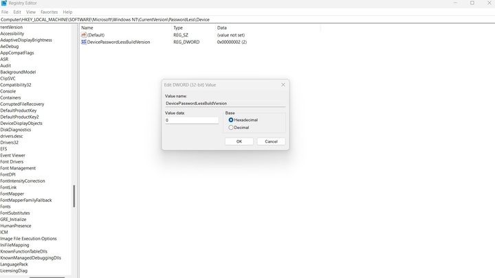 The Registry Editor in Windows 11.