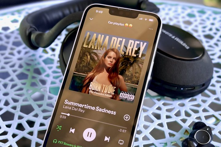 The Spotify app on an iPhone with Lana Del Ray playing.