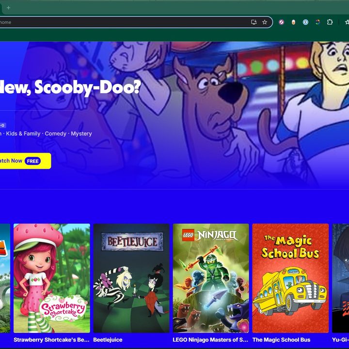 Tubi Kids open on a Chrome PC browser.