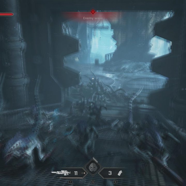 The image shows the hazy surroundings after the Sniper class activates the Camo Cloak ability.