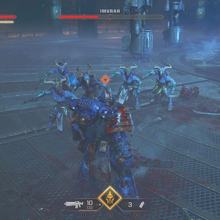 The image shows the player defending against an onslaught of Tzaangors.