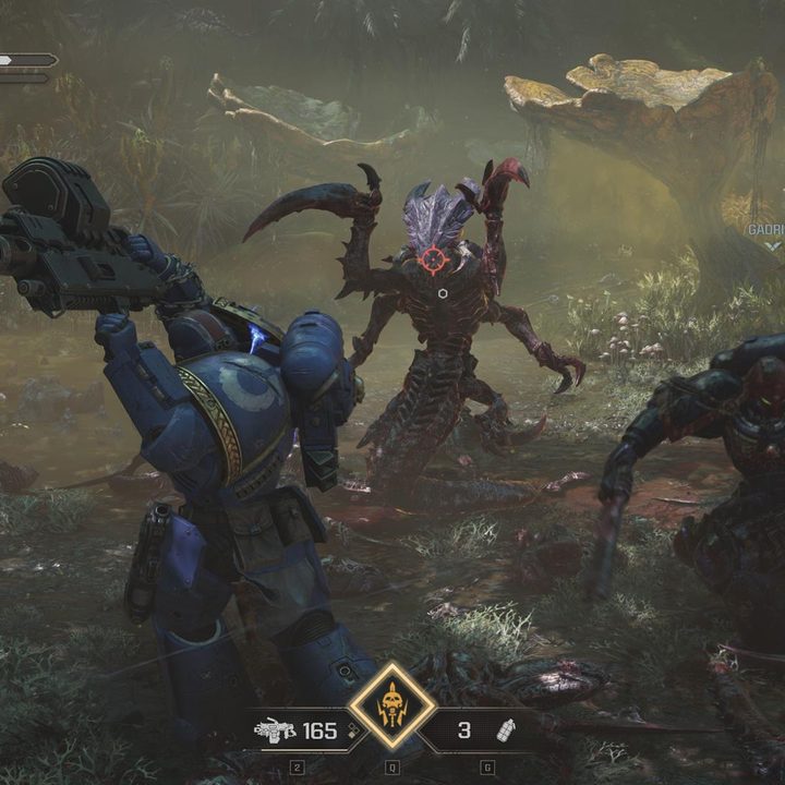 The image shows the player face to face with a Ravener.