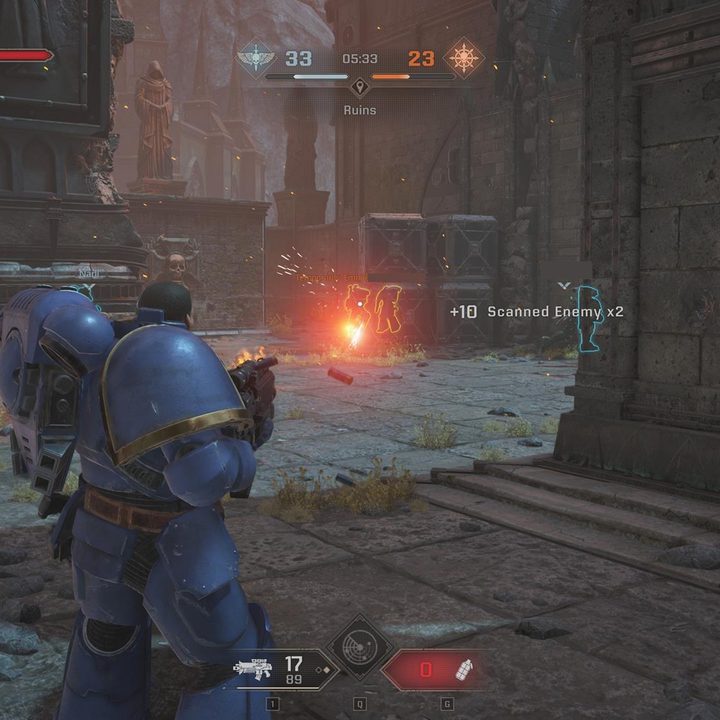 The image shows the player marking opponents with the Auspex Scan.