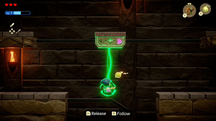 Zelda hangs from a platform in The Legend of Zelda: Echoes of Wisdom.