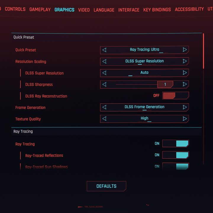 Graphics settings in Cyberpunk 2077.