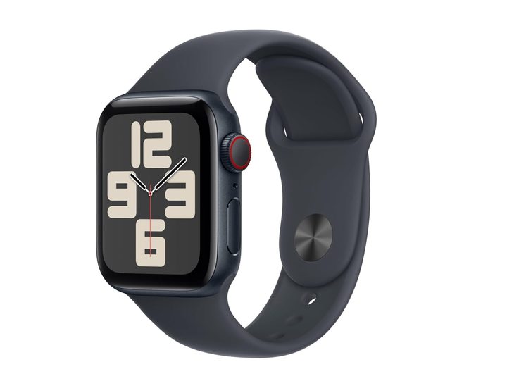 An Apple Watch SE 2 with a midnight aluminum case and midnight sport band.