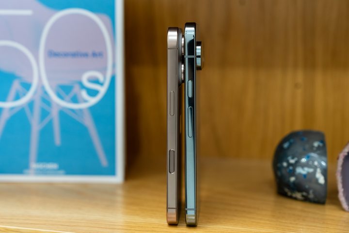 iPhone 16 Pro side profile next to the Pixel 9 Pro