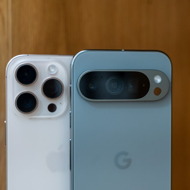 Close up of the camera on the iPhone 16 Pro and Pixel 9 Pro