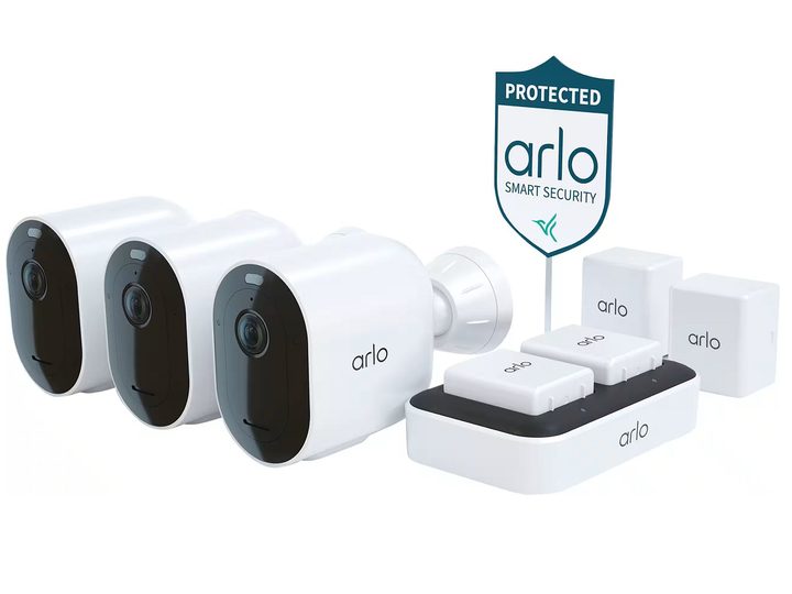 The contents of the Arlo Pro 5S 2K 3-Camera Bundle.