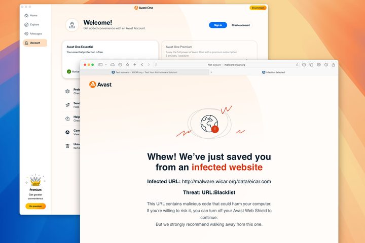 Avast One Essential every test in Wicar's malware suite.