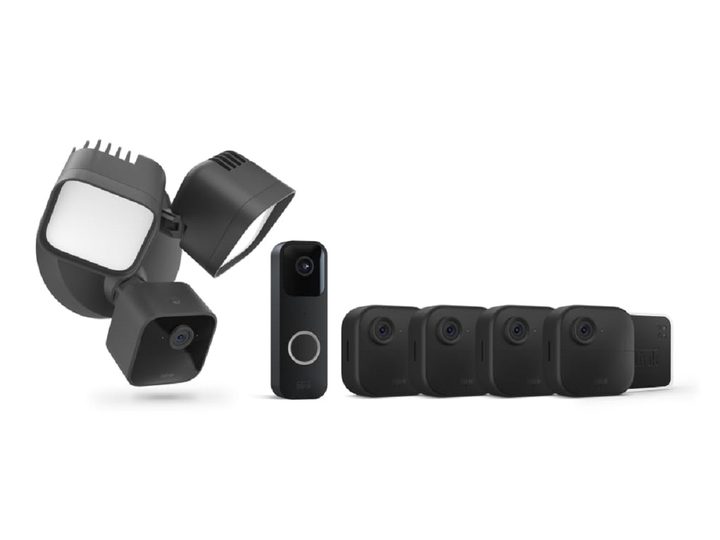 The Blink Outdoor 4 (4 cameras) + Blink Wired Floodlight Camera + Blink Video Doorbell bundle.
