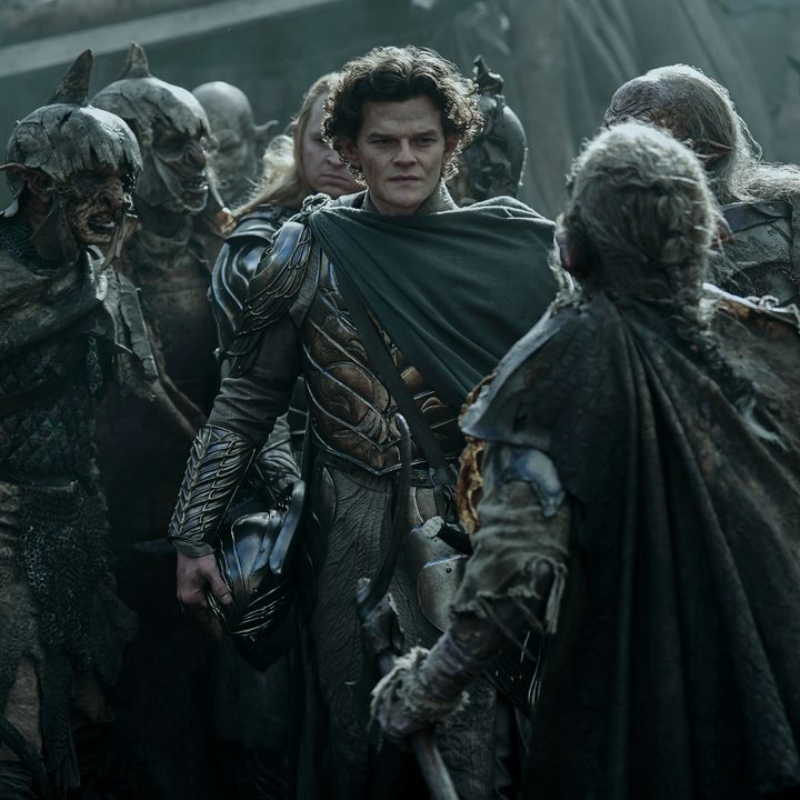 Elrond walks through a group of Orcs in The Lord of the Rings: The Rings of Power season 2.