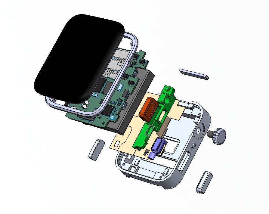 An exploded view of the Spectra smartwatch.