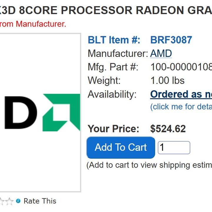 The AMD Ryzen 7 9800X3D listed at an etailer.