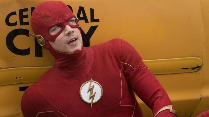 Grant Gustin as The Flash laying on the floor and looking up in The Falsh.