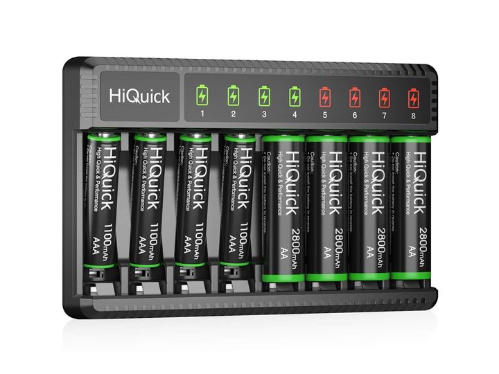 The HiQuick AA + AAA combo pack with charger against a white background.