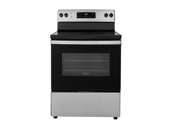 The Insignia 5.0 cu. ft. freestanding electric range against a white background.