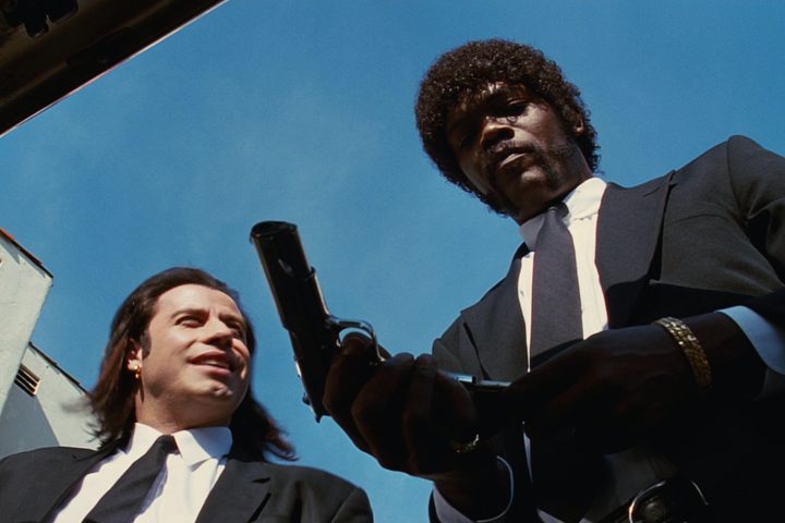 John Travolta and Samuel L. Jackson stand over a car trunk in Pulp Fiction.