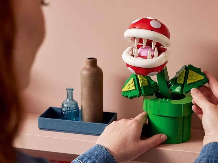 The LEGO Super Mario Piranha Plant on a shelf.