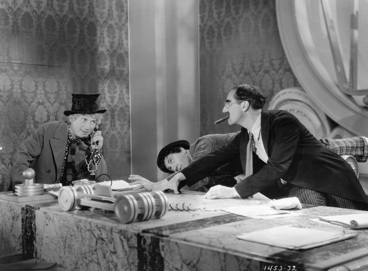 Harpo, Chico, and Groucho Marx in Duck Soup.