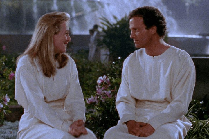 Meryl Streep and Albert Brooks sit together in Defending Your Life.