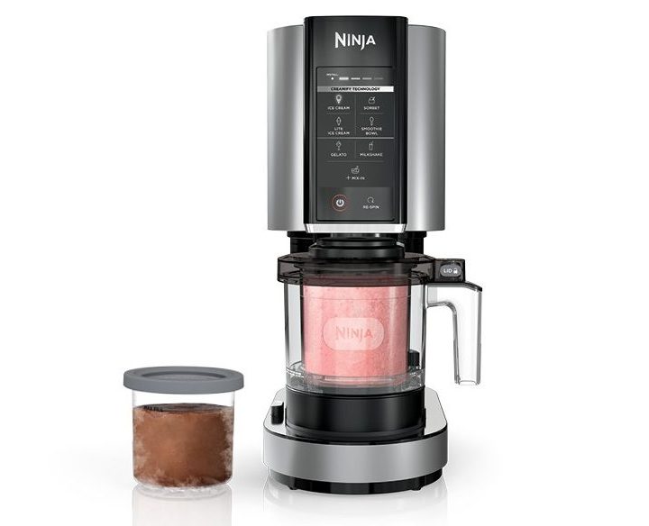 Ninja CREAMi ice cream maker with ice cream nearby on counter Prime Big Deal Days