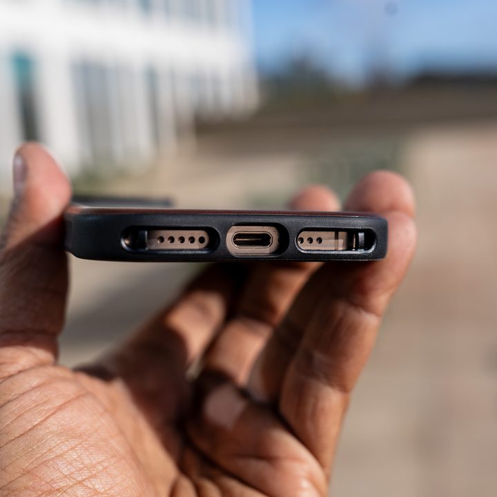 USB-C port on the Nomad Modern Leather Case for the iPhone 16 Pro