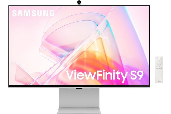 The Samsung 27-inch ViewFinity S9 5K Monitor on a white abckground.