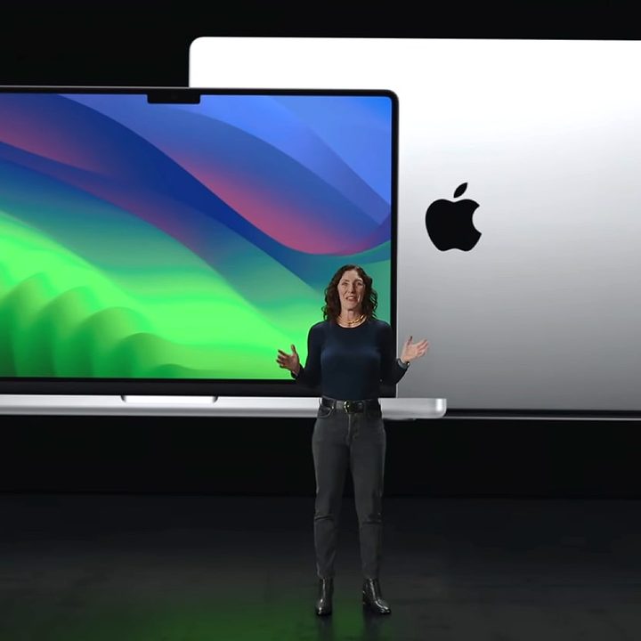 Kate Bergeron presents the M3 Pro and M3 Max MacBook Pro at Apple's Scary Fast event on October 30, 2023.