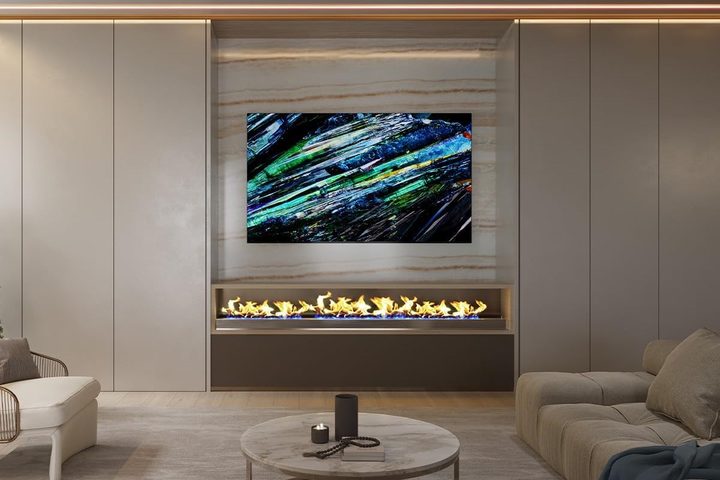 A 65-inch Sony QD-OLED BRAVIA XR A95L Series in a living room setting.