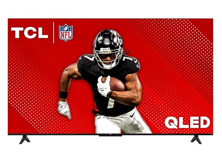 An NFL player on the TCL Q65 4K QLED TV.