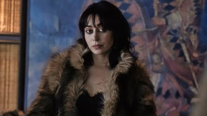 Cristin Milioti wearing a fur coat as Sofia Gigante in The Penguin.