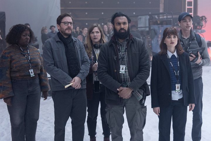 The Tecto crew stands on a snowy set in The Franchise.