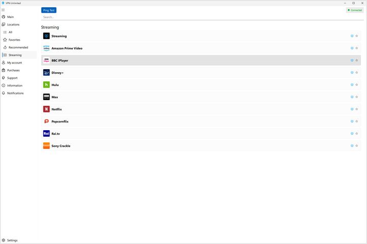 VPN Unlimited's streaming servers are optimized for each service.