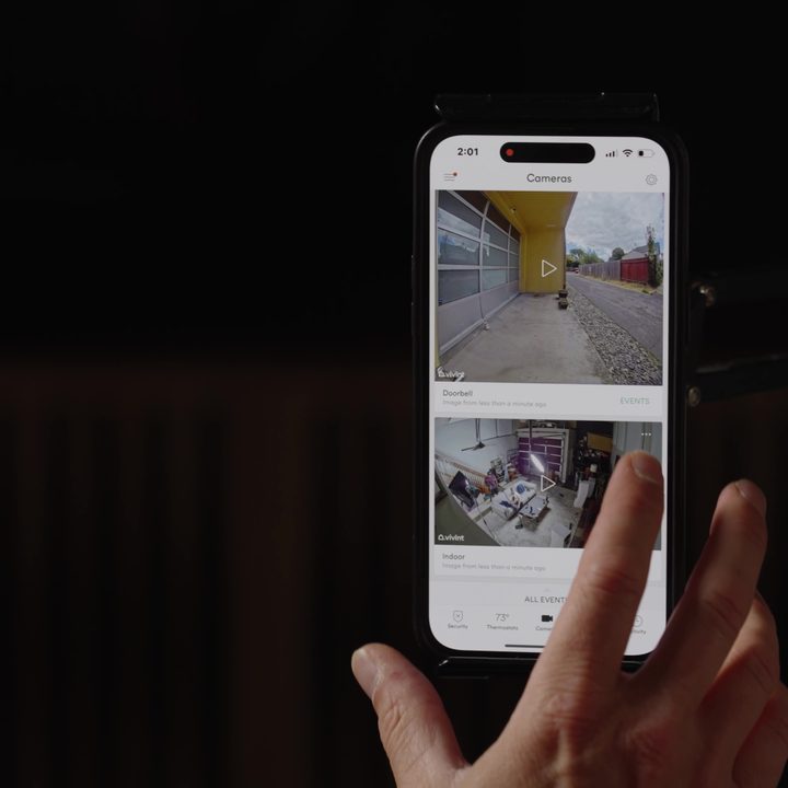 Vivint Smart Home Security system's camera feeds showing on the Vivint app.