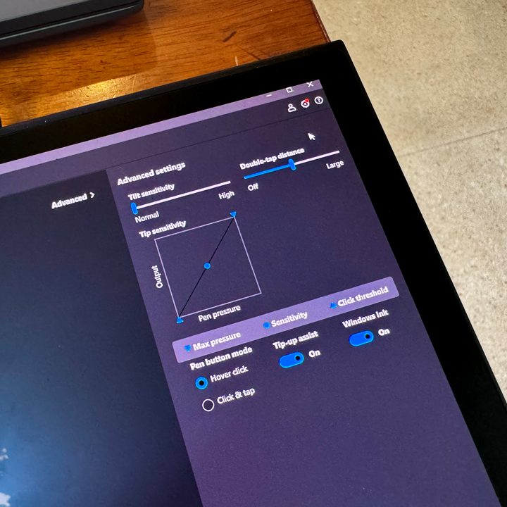 Settings on Wacom Movink tablet.