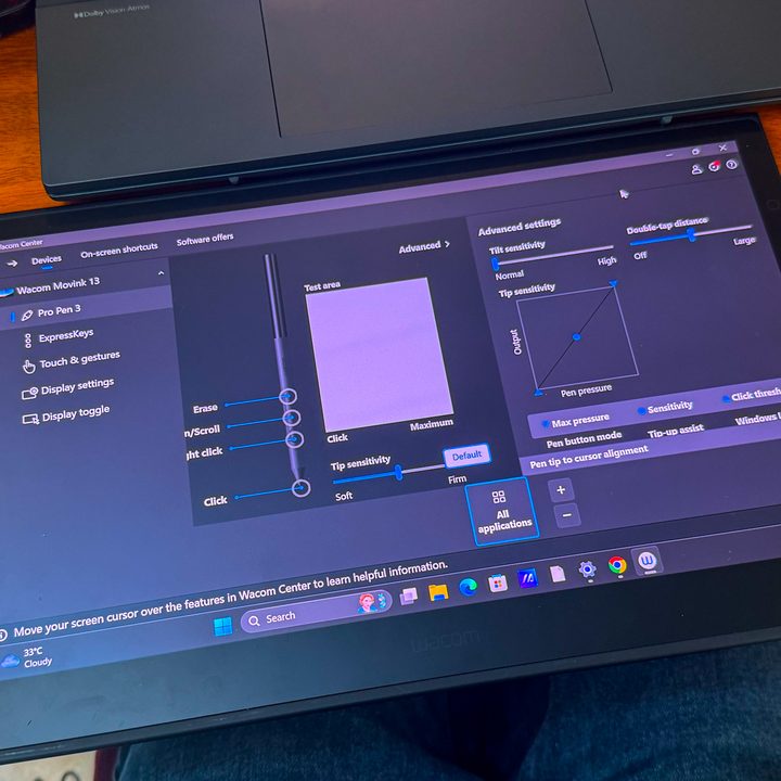 Editing tools on the screen of Wacom Movink tablet.