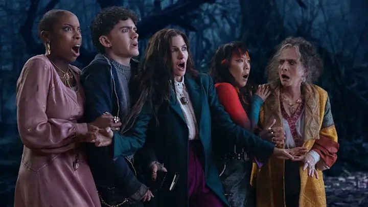 4 females and a male teen act shocked in Agatha All Along.