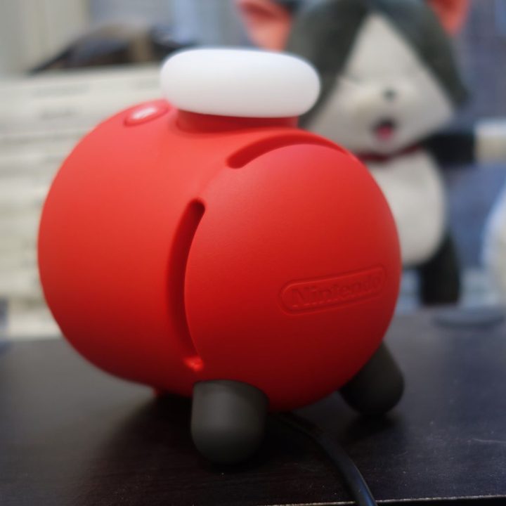 The backside of the Nintendo Alarmo is shown.