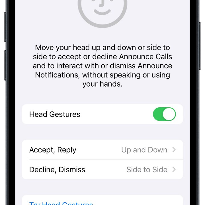 Apple AirPods 4 head gesture settings in iOS.